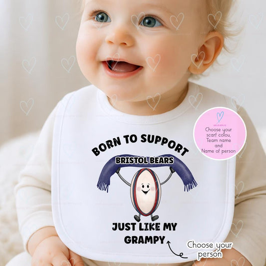 Custom Rugby Baby Bib with Name | Born to Support Team | Personalised Baby Gift for Rugby Fan Family