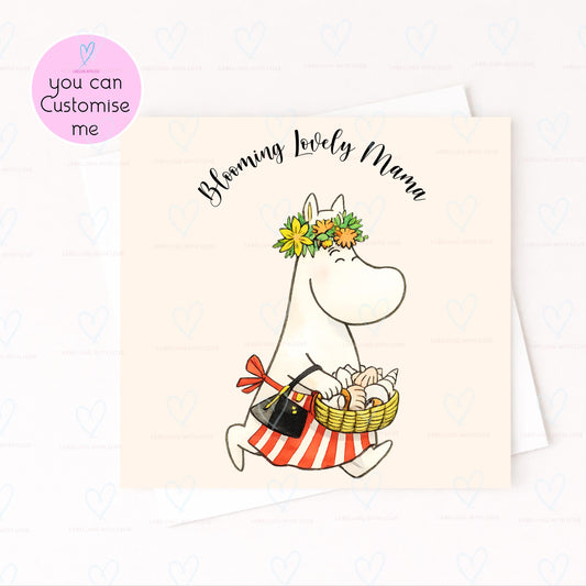 Personalised  Birthday Card, Blooming Lovely Card, Cute Floral Grandma Card, Custom Name Card, Summer Flower Card, Moomin Card