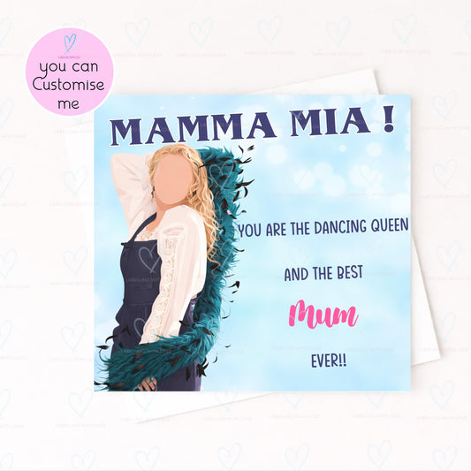 ABBA Inspired Mum Card – Mamma Mia Mothers Day Card, Dancing Queen Mum Card, Funny ABBA Fan Card for Mum, Customisable Music Lover Card