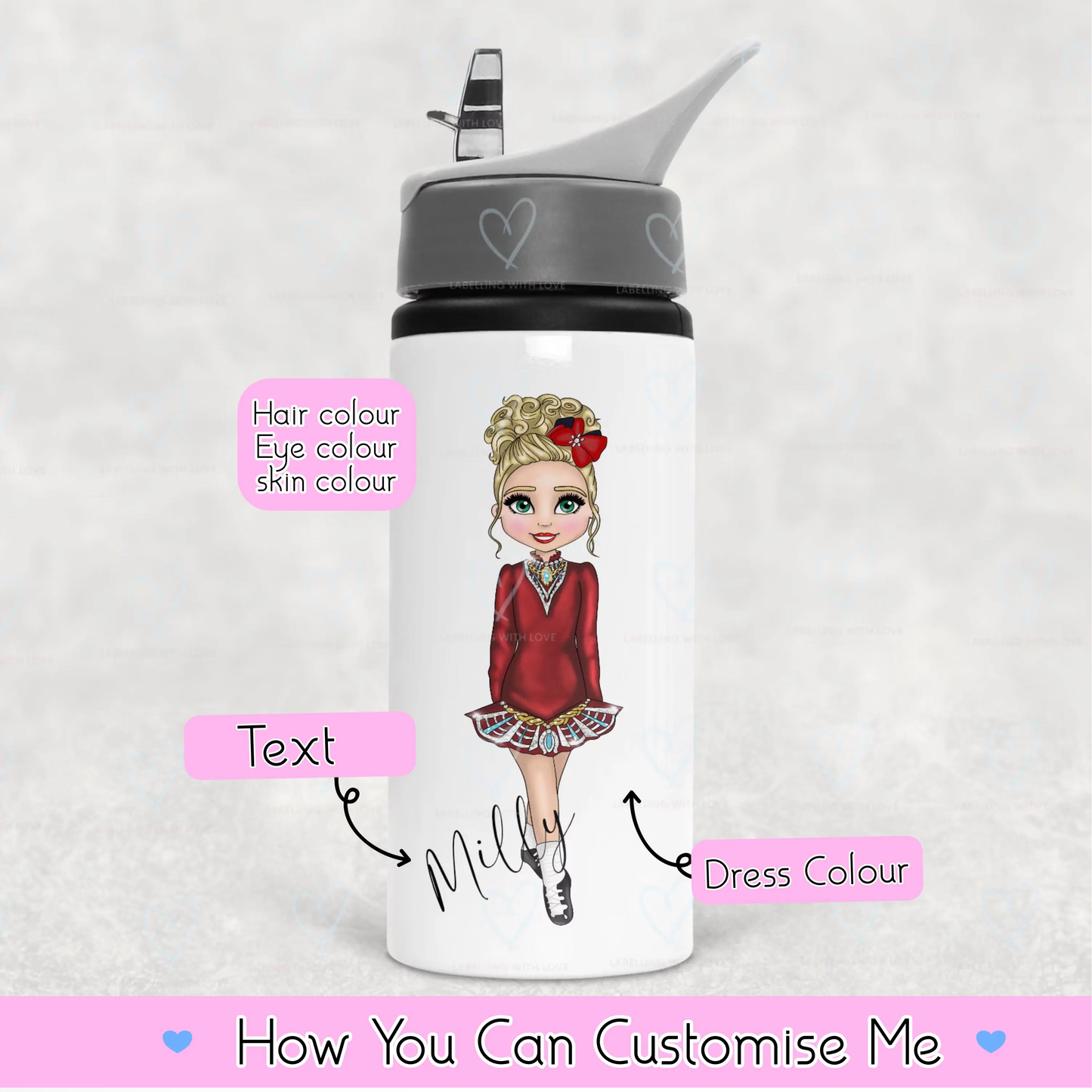 Personalised Irish Dancing Water Bottle 600ml, Custom Name Dance Bottle, Girls Aluminium Bottle, Irish Dancer Gift, School Bottle