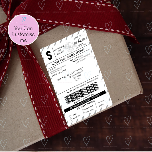 Personalised Santa Parcel Label Sticker, North Pole Shipping Label, Father Christmas Gift Tag, Christmas Eve Box Label,Delivery Sticker