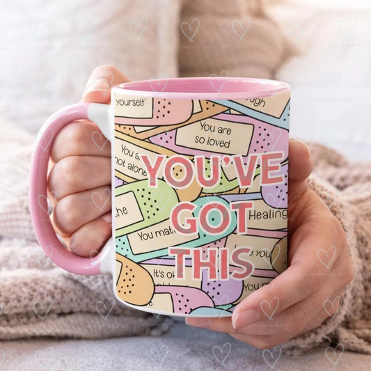 Mental Health Mug – You've Got This, Positive Affirmations, Pink Handle