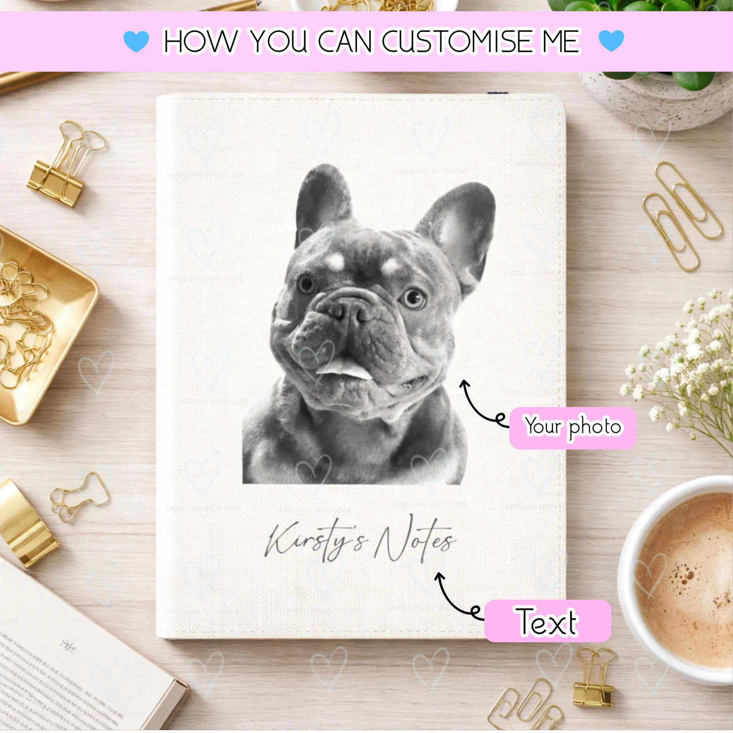 Personalised Pet Photo Notebook A6 | Custom Dog Photo Notebook | Linen Notebook with Pet Picture | Custom Pet Lover Gift | Notes Journal