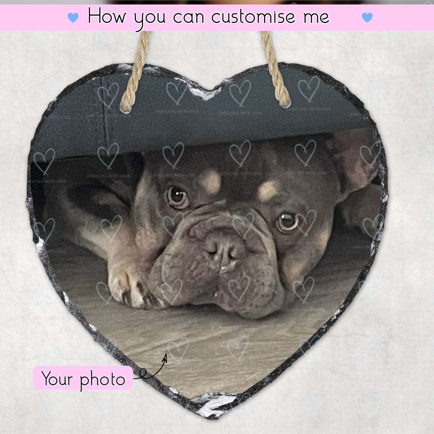 Personalised Heart Slate Sign | Custom Photo Hanging Slate Heart| Pet Memorial Gift | Dog Cat Photo Gift | Home Decor | Unique Keepsake Gift
