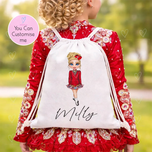 Personalised Irish Dance Bag | Irish Dancing Backpack | Custom Irish Dancer Drawstring Bag | Irish Dance Gift | Girls Dance Bag | Feis Gift