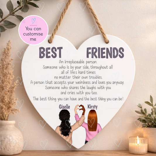 Personalised Best Friend Plaque | Custom Best Friends Gift | Friendship Heart Sign | Bestie Birthday Gift | Personalised Friend Keepsake